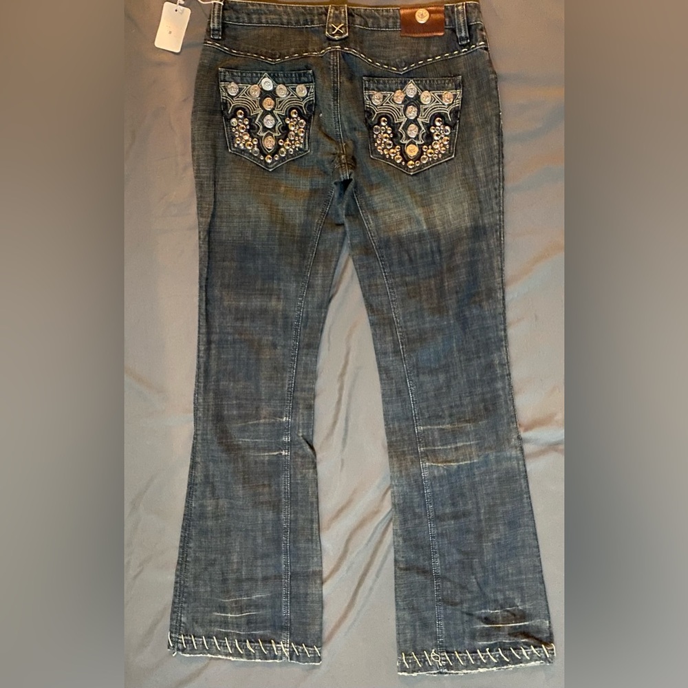 Antik Denim Womens Size 31 Blue Jeans Coins Swarovski Studs Rare New Retail $240